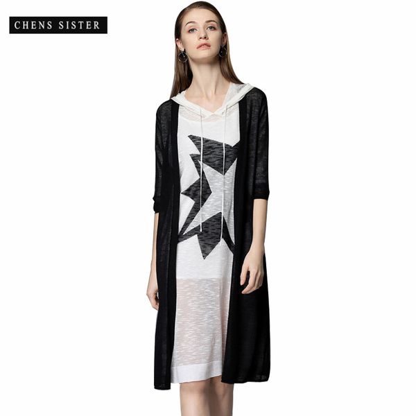 

chens sister] fashion thin knitted female cardigans loose fit half sleeve knitted cardigan sweaters outerwear long cardigans, White;black