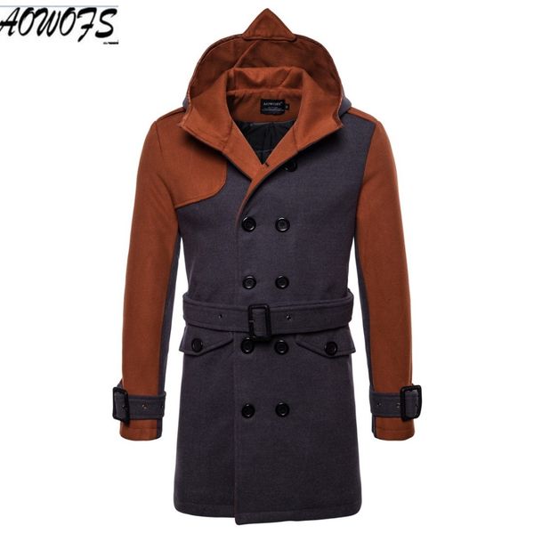 

2018 new winter wool coat men long woolen coats color patchwork casual fashion jackets casual men overcoat abrigo hombre, Black