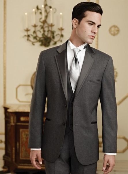 

brand new two button dark grey notch lapel wedding men suits groom tuxedos men party groomsmen suits (jacket+pants+vest+tie) j864, Black;gray