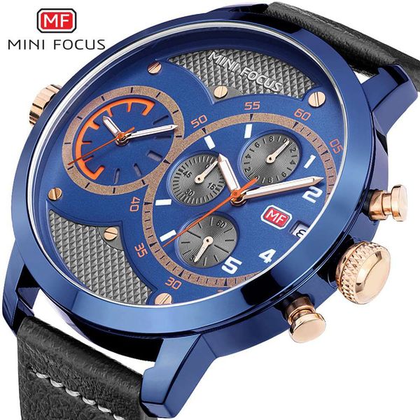 

minifocus new brand men watches 2018 fashion double dial sports quartz watch multifunction clock relogio masculino, Slivery;brown