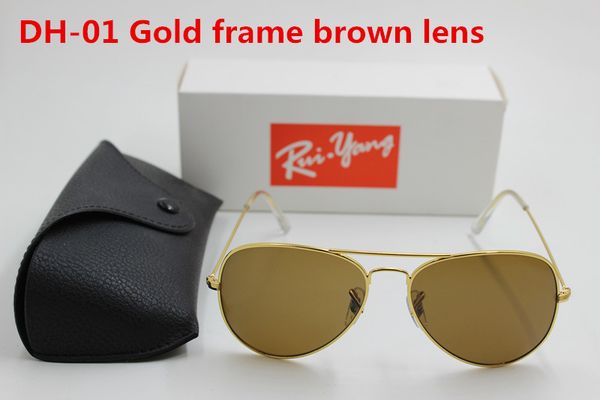 

1pc cla ic pilot ungla e de igner brand men women un gla e eyewear gold metal brown 58mm gla len black ca e