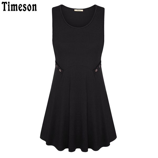 

timeson buttons sleeveless big hem tank women 2018 summer long tunic casual loose stretch knitted scoop neck female vest, White