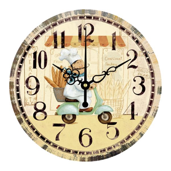 

2017 new arrival home decor circular modern 16 inch big wall hanging clocks creative chef bread cake wall clock kitchen cafe