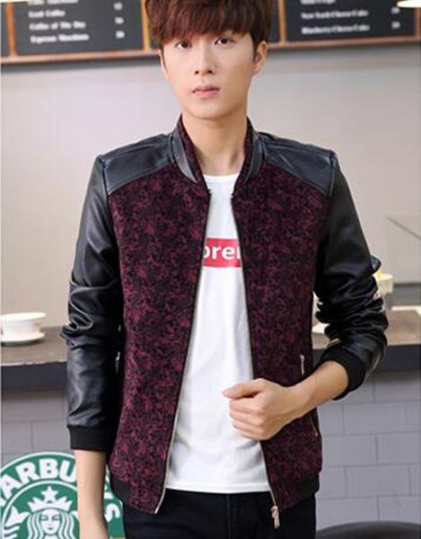 

men's spring autumn version of the new european and american fashion boutique pu monochromatic leopard print leather coat /m-4xl, Black