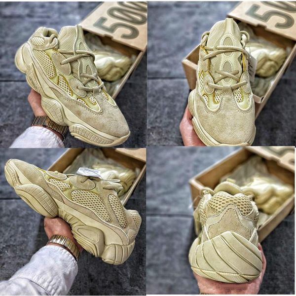 

2018 Top Quality Desert Rat 500 DB2908 BLUSH DB2966 SUPER MOON YELLOW F36640 UTILITY BLACK Oversize Bottom Dad Sneakers Shoes with 500 Box