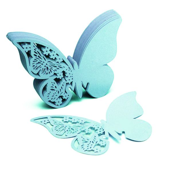 

50pcs/lot butterfly place escort wine glass cup paper card for wedding party home decorations white blue pink purple name cards