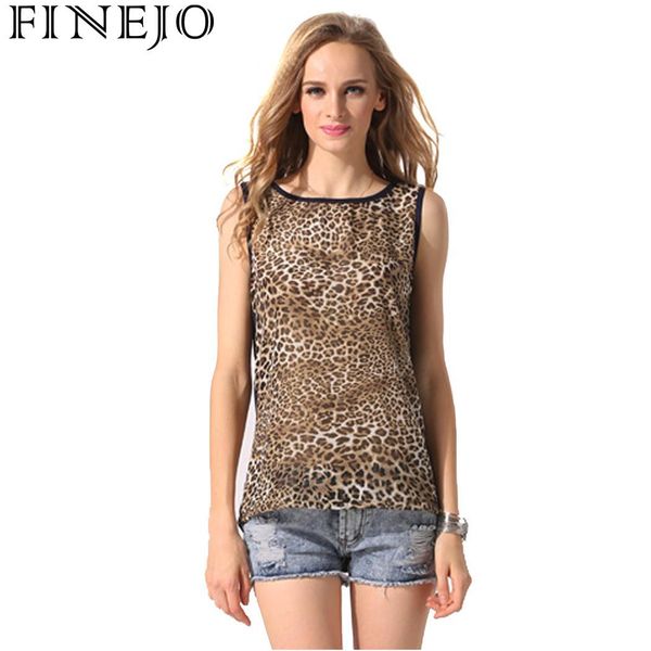 

finejo patchwork backless women sleeveless casual chiffon finejo o-neck leopard, White