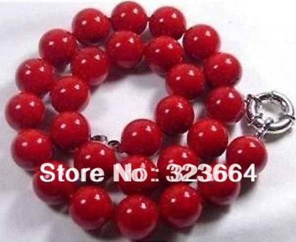 

sell 18mm red coral gems round bead necklace 18, Silver