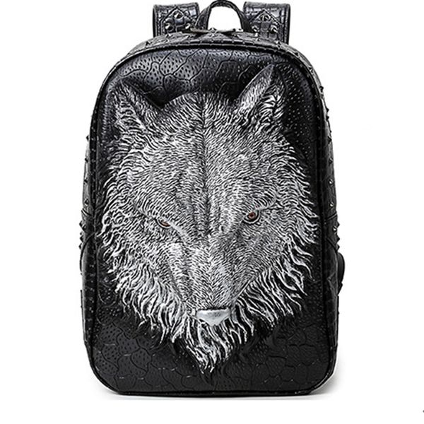 

new 3d printing backpack men leather school backpack big rivet wolf bagpack for teens lapbackpacks male sac a dos