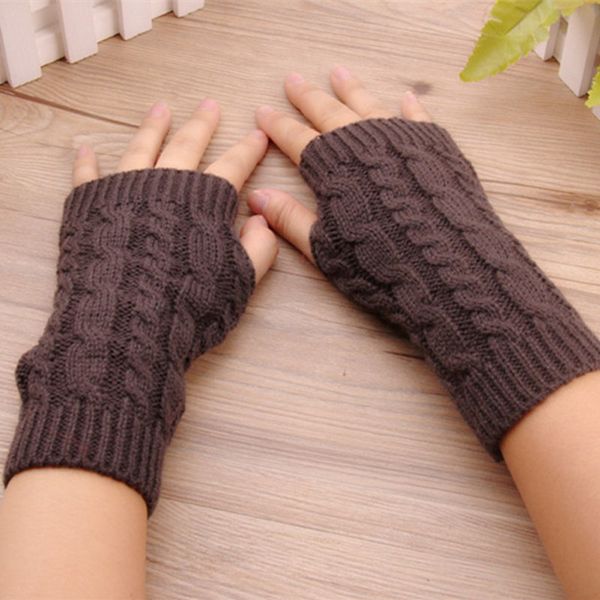 

fashion women warm soft gloves lady winter autumn arm warmer twist long fingerless knit mitten practical casual gloves, Blue;gray