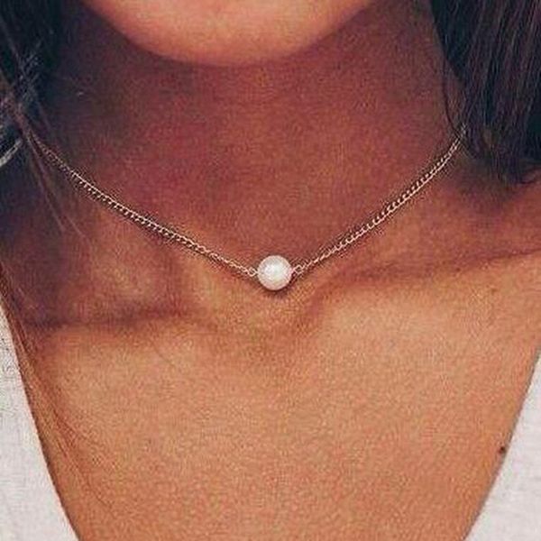 

new simple silver plated link chain necklace &pendants fashion pearl charms choker necklaces for women collar jewelry hz, Golden;silver