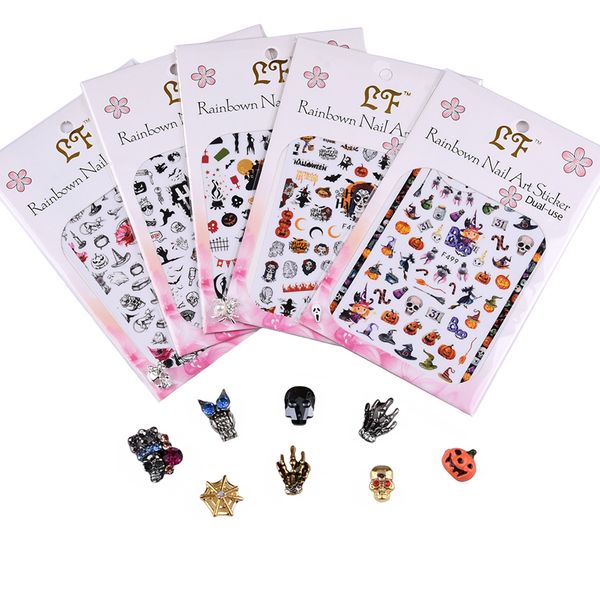 

get it before halloween day new designs nail art decoration nails sticker water proof nail decals skull cushaw mask charms, Black
