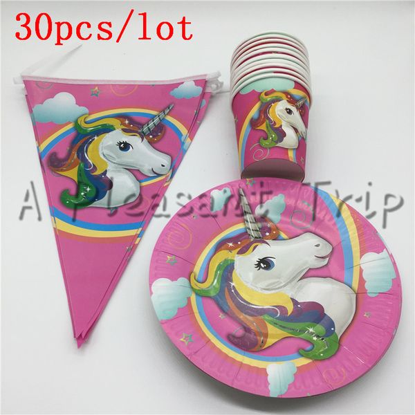 

wholesale-30 pcs\lot cartoon unicorn kids favors tablecloth happy birthday party napkins decoration paper plates cups baby shower supplies