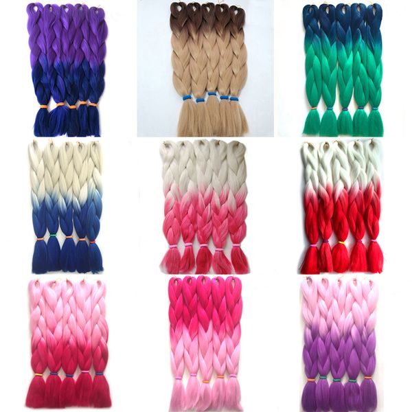 

folded 24 inch 100g kanekalon jumbo braiding hair two tones ombre color synthetic braids hair extension ombre braiding hair ing, Black