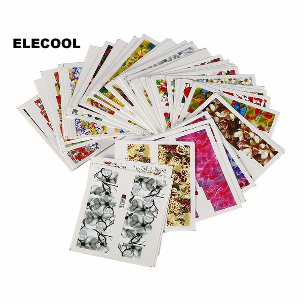 

elecool 3d image printing diy watermark full wraps kit water transfer nail art sticker fingernail decals tips decoration 50pcs, Black