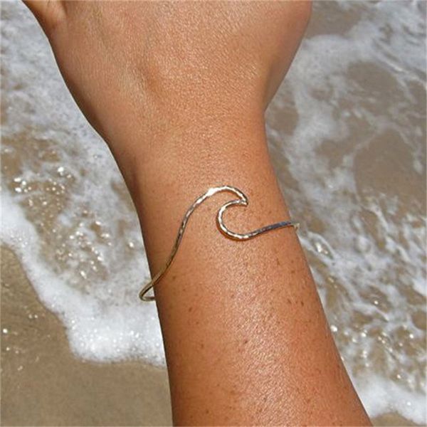 

modyle antique rose gold silver wave bracelet for women simple metal surf bracelet ocean wire bangles, Black