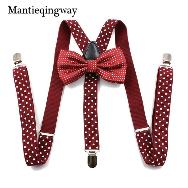 

mantieqingway suspenders bowtie sets 3 clip-on y back elastic suspenders polka dots printed braces belt strap for mens, Black;white