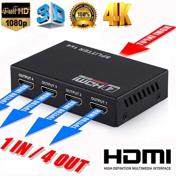 

full hd hdmi splitter amplifier repeater 1080p 4k 3d female switch box 1x4 port us/eu plug