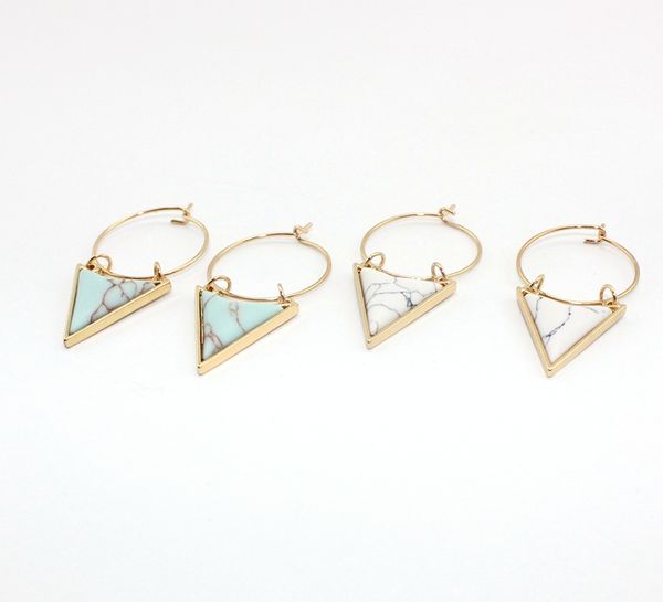 

треугольник натуральный белый зеленый бирюзовый камень серьги стрелка форма золото цвет мотаться серьги ювелирные изделия для женщин, Silver