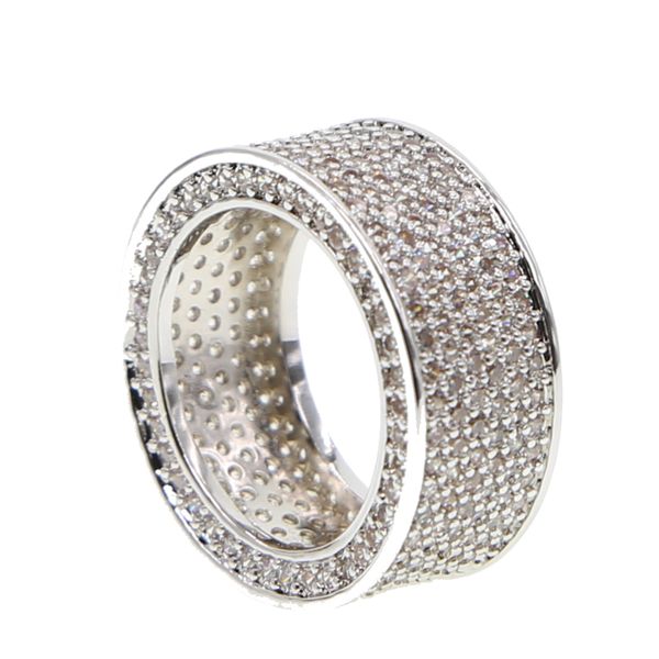 

wedding engagement band ring for men boy gift micro pave cz full band classic silver plated hip hop rock jewelry, Slivery;golden