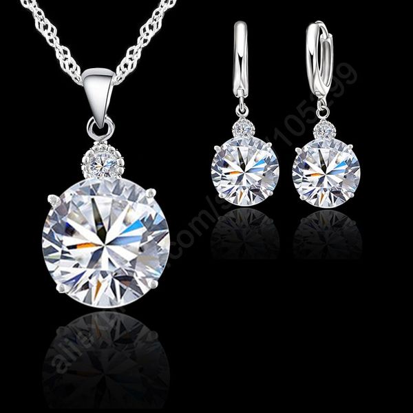 

jexxi shiny 12mm big cz crystal 925 sterling silver wedding engagement fine necklace earrings set for women lady jewelry set
