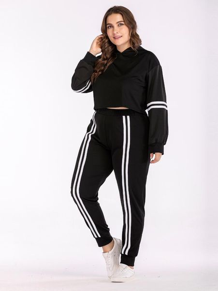 

plus size autumn tracksuit womens jogging suits gym running crop pants sports fleece set for women casual outfit sweatwear xxxxl, Black;blue