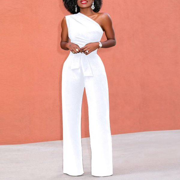 

women slim half shoulder bandage trousers full length sleeveless fashion office lady jumpsuit, Black;white