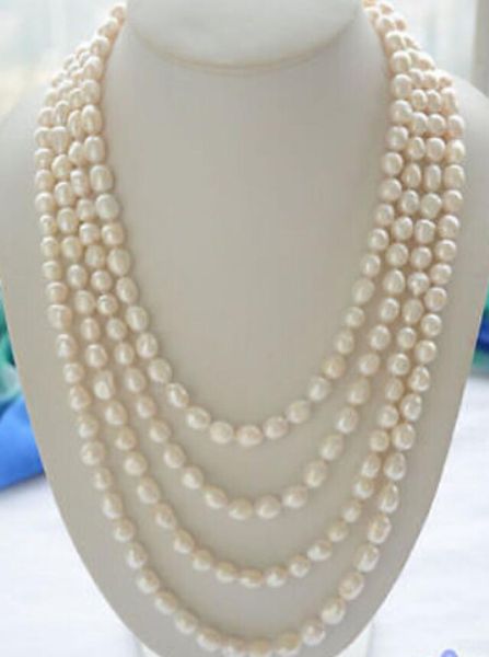 

>>>>100 inch long white baroque freshwater pearl necklace 8-9mm, Silver