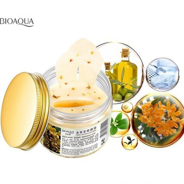 DHLNuovo 80 pezzi gratuiti per bottiglia BIOAQUA Gold Osmanthus Eye Mask Gel al collagene Proteine del siero di latte Patch per il sonno Rimuovi Dark Circle Maschera per gli occhi idratante