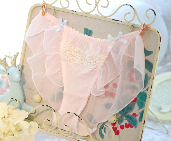 

2018 new arrival 100% real ps  l xl cute kawaii lolita ruffle mesh lace panties underwear brief thong g string wp379, Black;pink