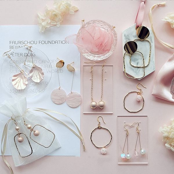 

simple wild long girls heart ins pink love shell earrings egeometry ardrop earrings reservations jewelry ing, Silver