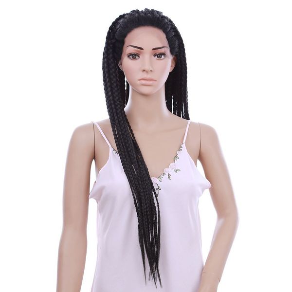 30-дюймовые кружевные фронтские парики синтетические черные цвета коробки оплетки парик длинный афроамериканец плетеный для черных женщин
