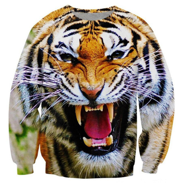 

wholesale-fashion womens/mens animal angry tiger funny 3d print casual sweatshirt plus size sqs06, Black