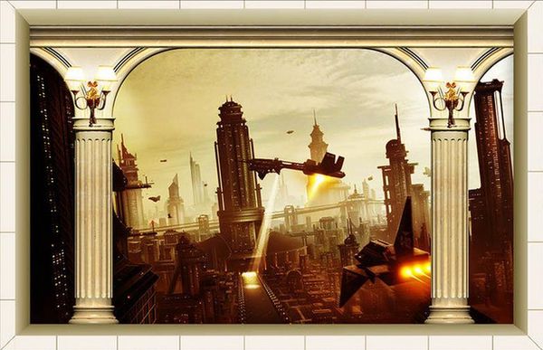 

custom p wallpaper ktv future city stereo 3d tv background wall extension personality wall mural wallpaper painting