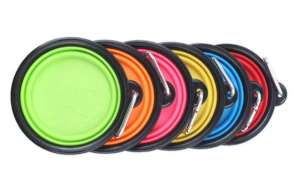 

in stock 7 colors portable silicone collapsible dog bowl cat puppy feeding bowl with carabiner easy carry pet food bowl feeder dish hook