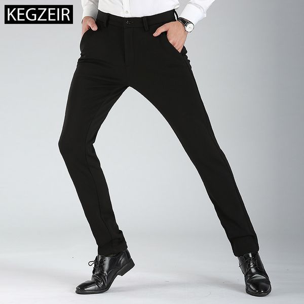 

kegzeir brand spring winter skinny pants men fashion casual trousers for men warm stretch zipper pants pantalones hombres, Black