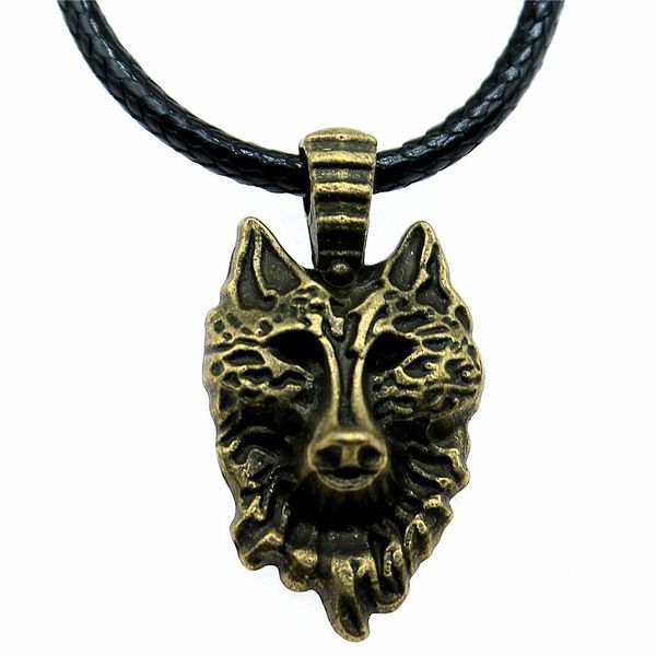 

wysiwyg 5 pieces leather chain necklaces pendants choker collar male necklace fashion wolf head 32x17mm n6-a12705, Golden;silver