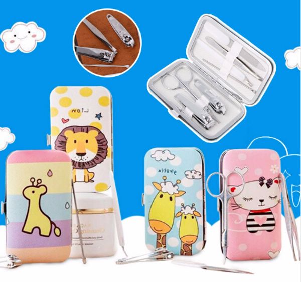 

7 pcs cute pedicure manicure set nail clippers cleaner cuticle grooming kit case ing