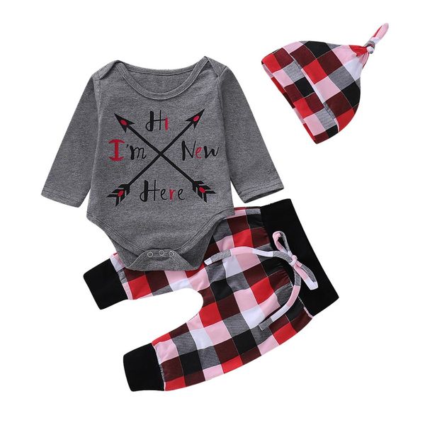 

baby xmas 3pcs clothes set newborn baby boy girl bodysuit jumpsuit pants hat outfits sets clothing set 0-18m, White