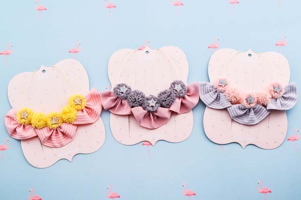 

korean baby girls handmade necklace gauze flower sequin star kids all-match jewelry tulle ball princess accessories c3558, Red;brown