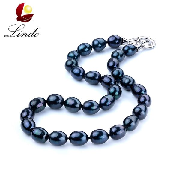 

luxury big black natural freshwater pearl necklaces for women fashion 925 silver 11-12mm real pearl jewelry wedding necklace