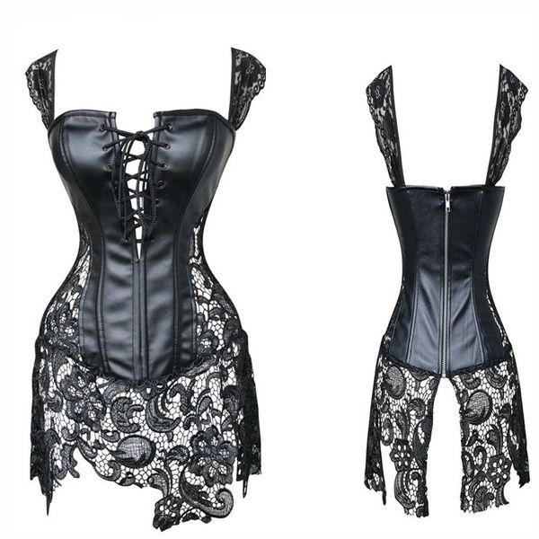 

women faux leather corsets strap burlesque steampunk corset dress waist trainer bustier corpet lingerie s-4xl 6xl, Black;white