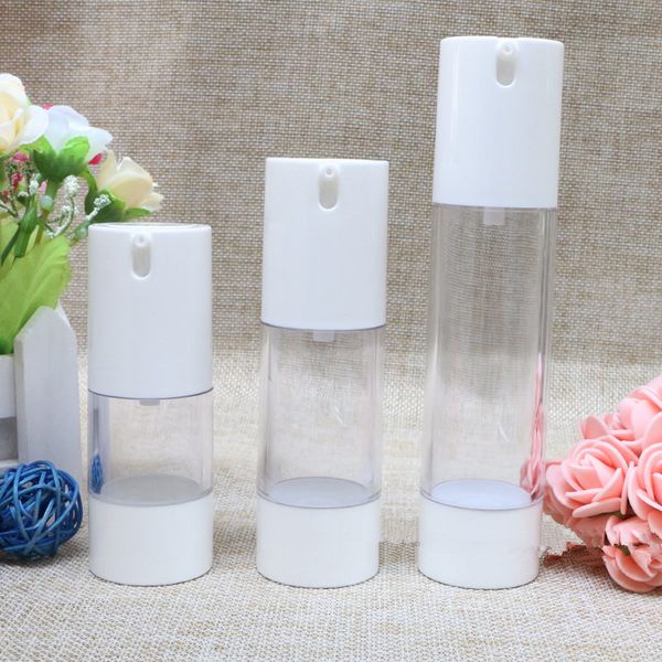 

15ml 30ml 50ml white empty plastic shampoo cosmetic sample containers emulsion lotion airless pump bottles f450