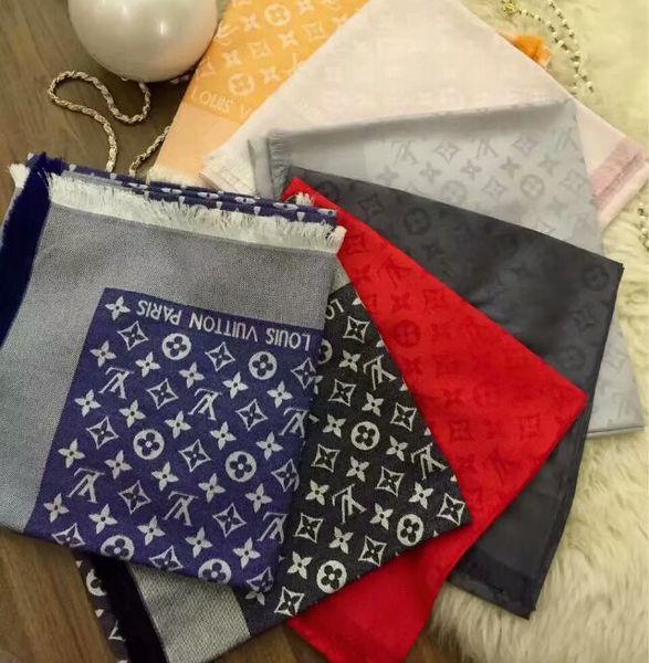 

luxury scarf for women brand design scarf square wool silk scarves big size 140*140cm ing, Blue;gray