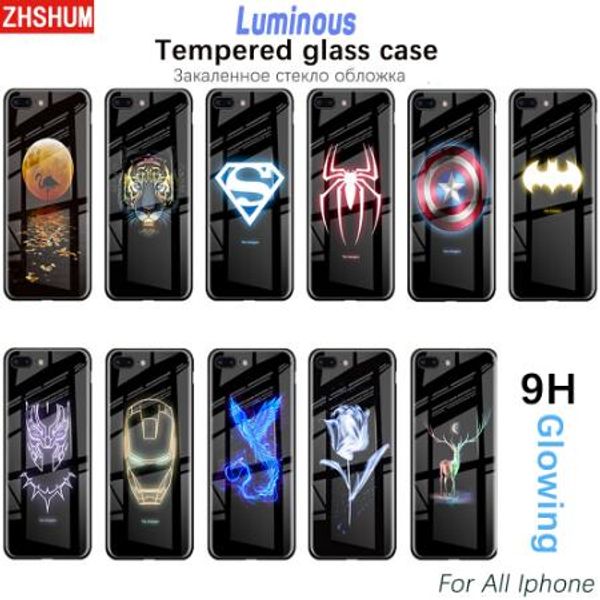 

Luminou glow in the dark tempered gla phone ca e full coverage avenger iron uperman panther cover for iphone x max xr x 8 7 6 plu dhl