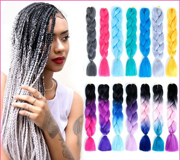 Fios de Seda quente Ombre Kanekalon Jumbo Sintético Trança de Cabelo Crochet Extensões de Cabelo Louro Tranças Jumbo Penteados