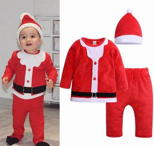 

2018 fall winter baby christmas clothes kids boutique clothing sets santa toddler outfits boys girls fleece hat tshirts pants 3 piece, White