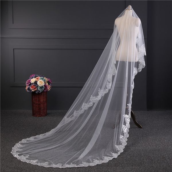 

2018 white ivory wedding veil appliques lace beaded bridal veils bride wedding accessories for wedding dresses qc1178, Black
