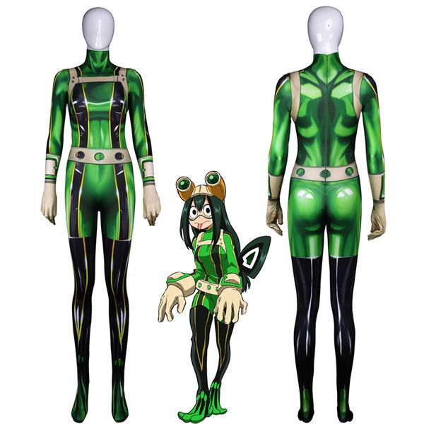 

anime 3d women my hero academia boku no hero academia asui tsuyu cosplay costume zentai bodysuit suit jumpsuits, Black