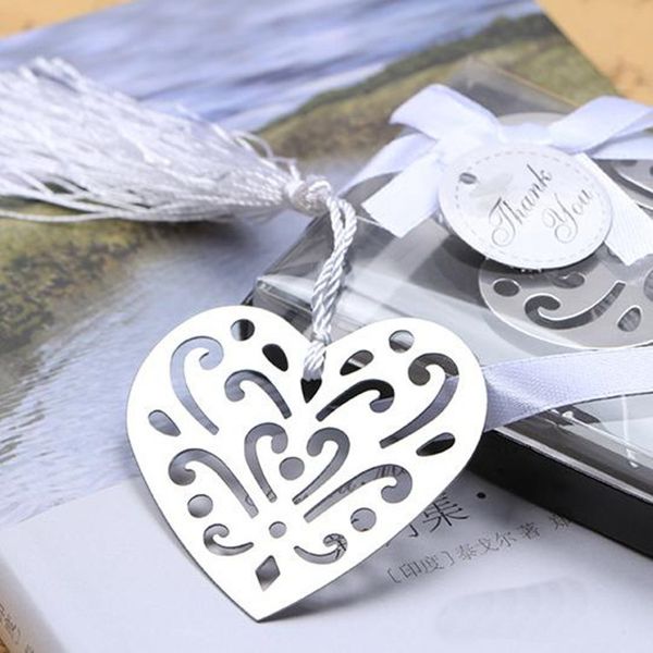 

silver metal hollow heart bookmark for wedding favors and baby shower gift gift box packing